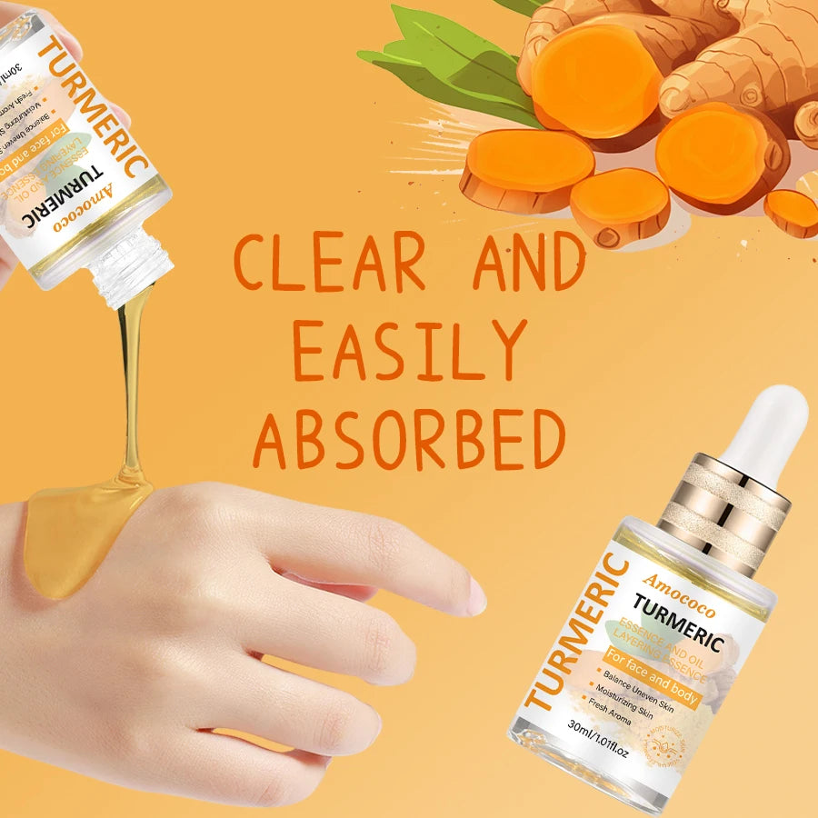 Amococo 2pcs Turmeric Niacinamide Serum Oil 30ml Water Oil Layered Essence for Face and Body Moisturizing Facial Serum with Vitamin C Hyaluronic Acid Turmeric Extract Niacinamide Lightweight Daily Skin Care