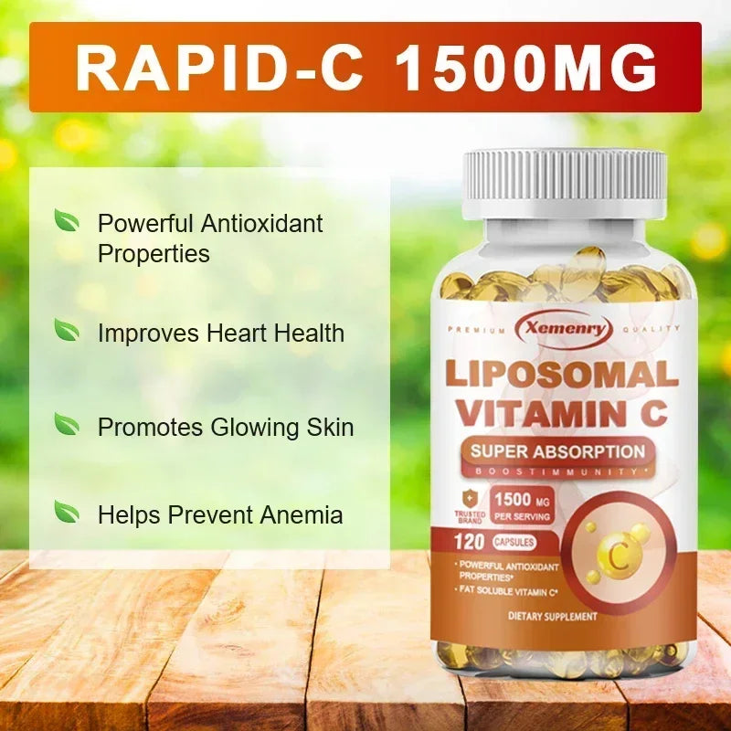 Liposomal Vitamin C Capsules - Powerful Antioxidant, Promotes Collagen Production, Skin Glow, Supports Heart, Immune Health