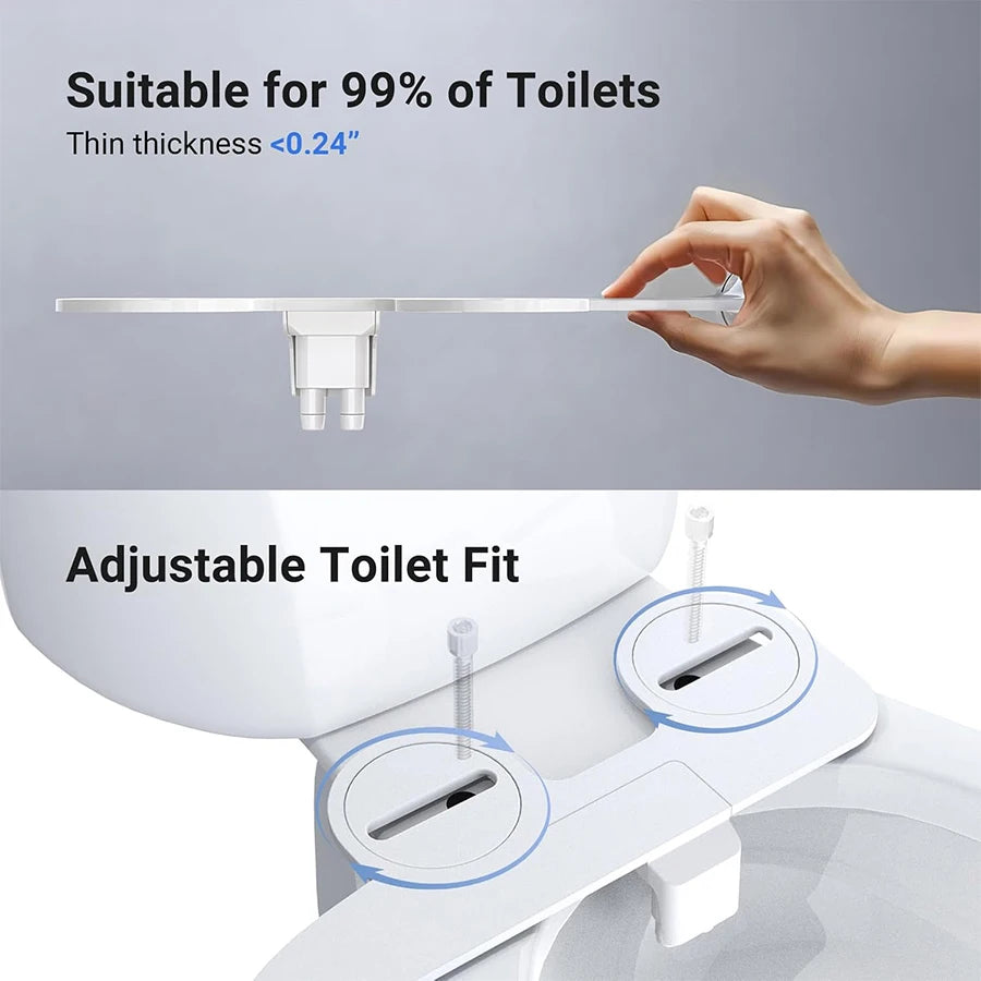 Non-Electric Ultra-Slim Bidet - Dual Nozzle Self-Cleaning Fresh Cold Spray, Adjustable Pressure for Feminine & Rear Hygiene