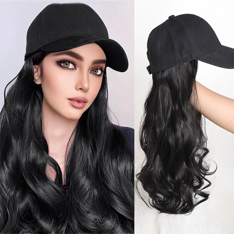 New Fashion Synthetic Wig Long Curly Hair Hat Wig Integrated High Temperature Silk Mechanism Wig Cap