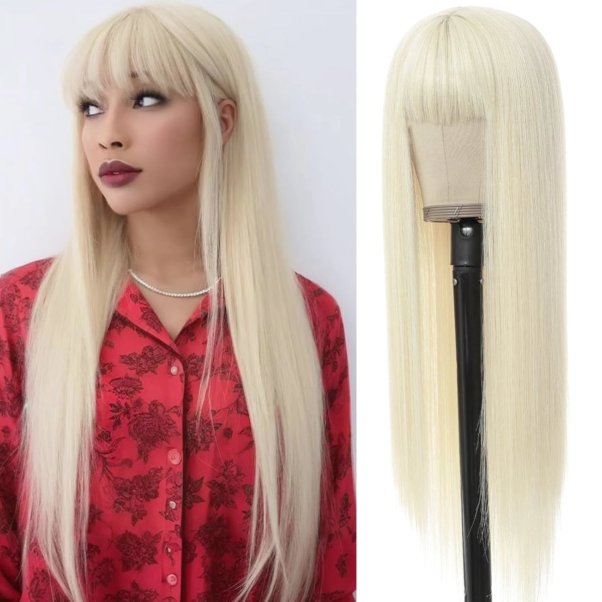 Synthetic Long Straight Wig with Bangs for Women Long Straight Wigs Heat Resistant Natural Looking Wigs for Daily Wear