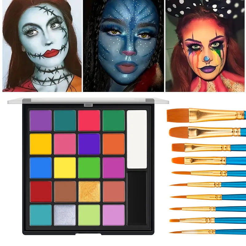 22 Color Face Body Painting Kit for Kids Adults,Face Paint Makeup Palette with Brush,Halloween Carnival Artist Cosplay Art Party
