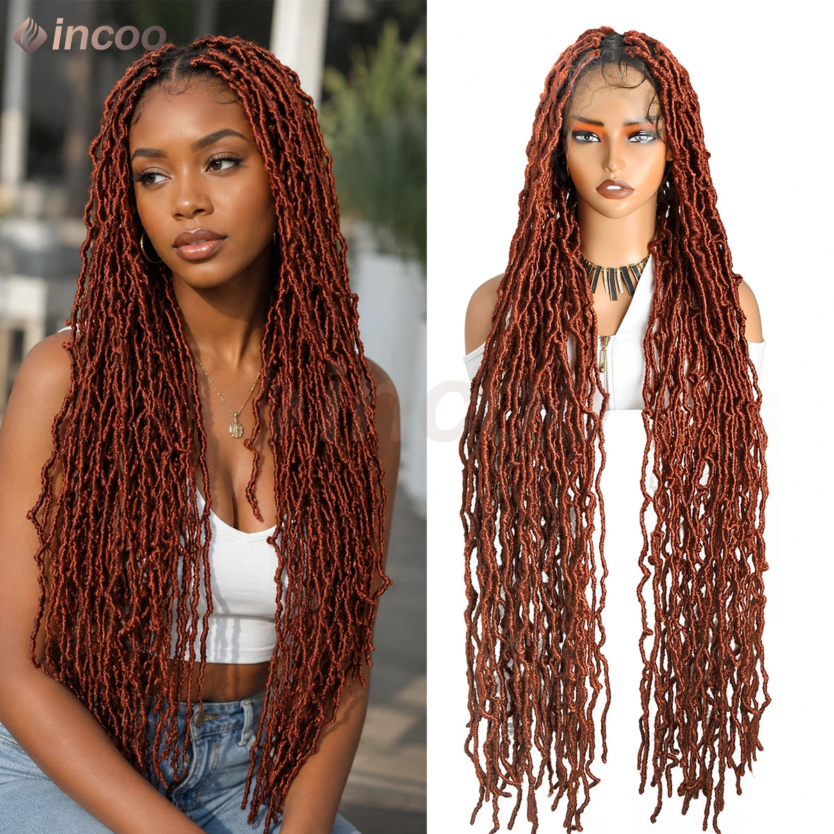 Locs Goddess Full Lace Synthetic Braided Wig 40'' Soft Butterfly Crochet Hair Wig Pre Looped Afro Box Braids Wig For Black Women