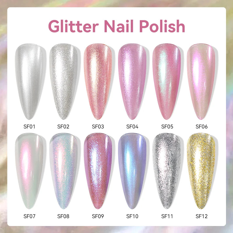 LILYCUTE 7ml Auroras Glitter Nail Polish No Need of UV/LED Lamp Nail Supplies Vernis White Pink Silver Pearl Effect for Nails
