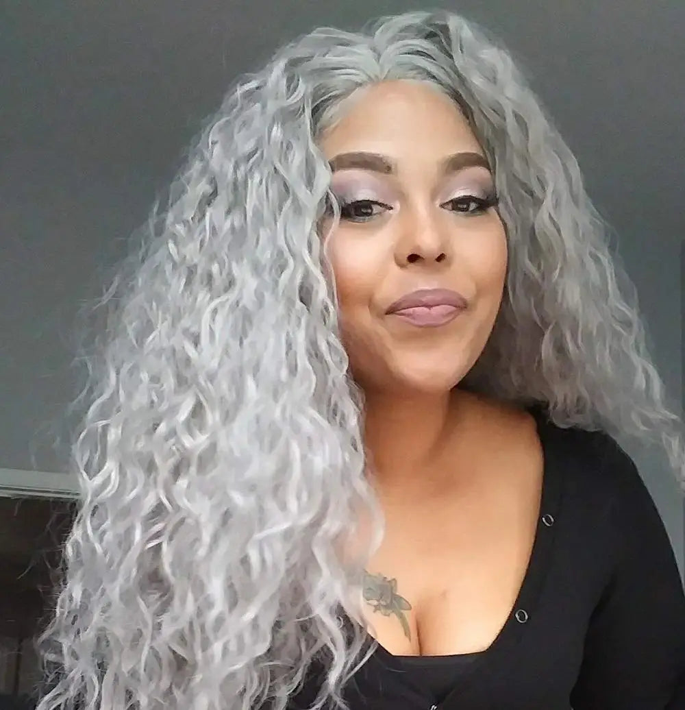 Charisma Synthetic Lace Wigs Long Curly Wig Light Grey Wigs For Women Heat Resistant Fiber Synthetic Wig 26 Inches Pelucas