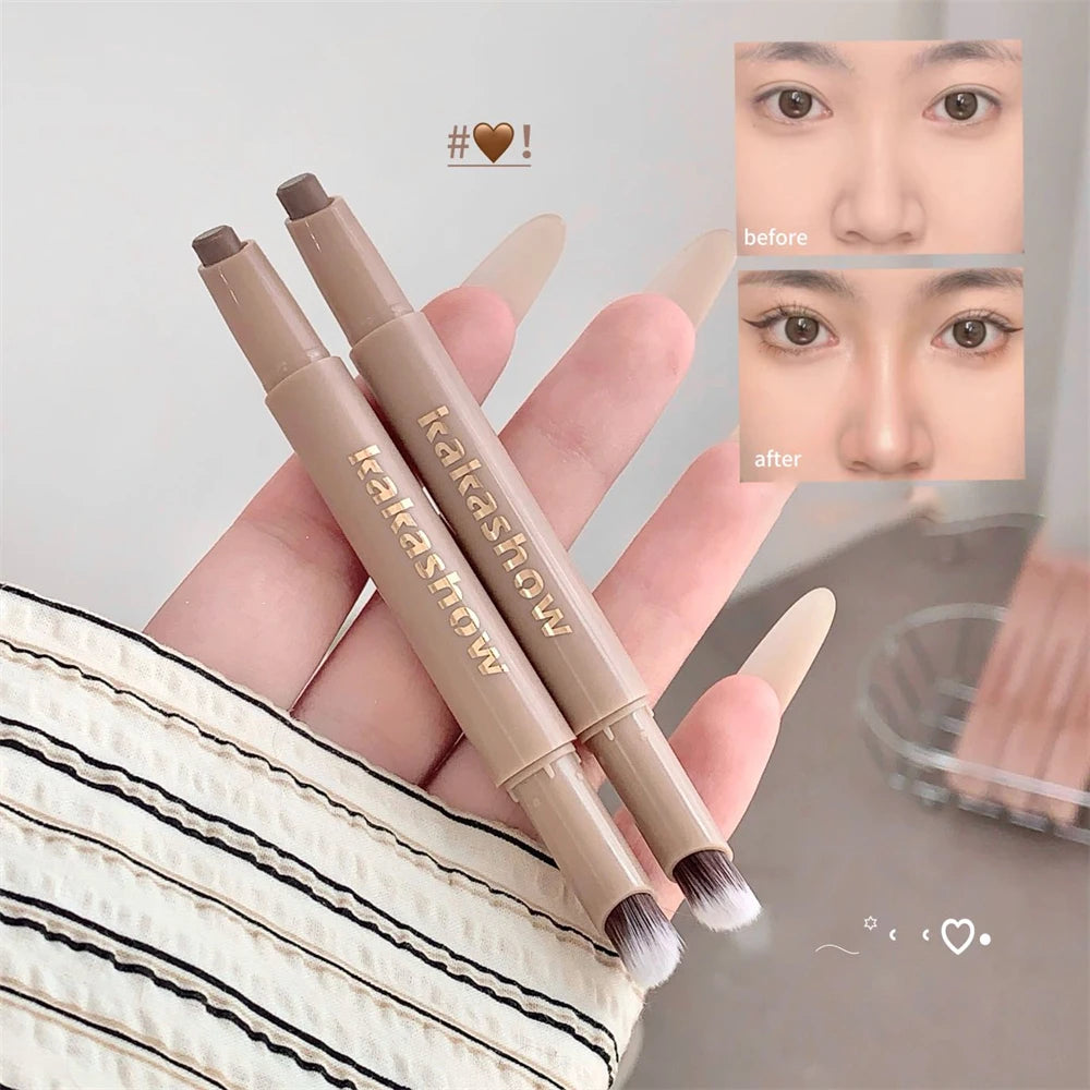3D Contouring Pen Matte Bronzer Stick Grey Brown Nose Shadow Contour Pen With Brush Double Head Facial Contour Stick Makeup