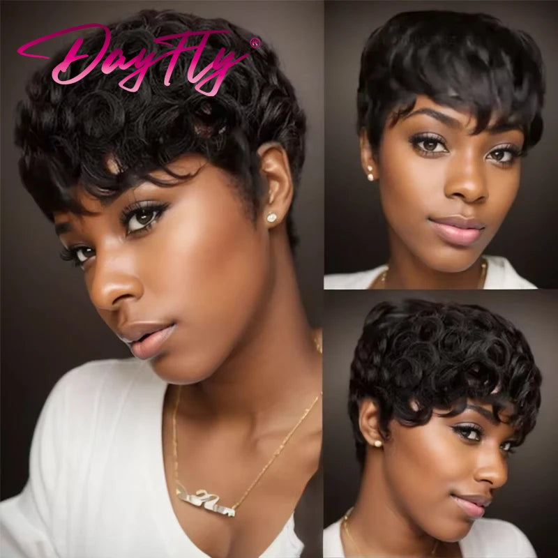 Blonde Curly Pixie Cut Wigs Short Colorful Human Hair Wigs For Black Women Brazilian Hair Full Machine Made Glueless Wigs 150%