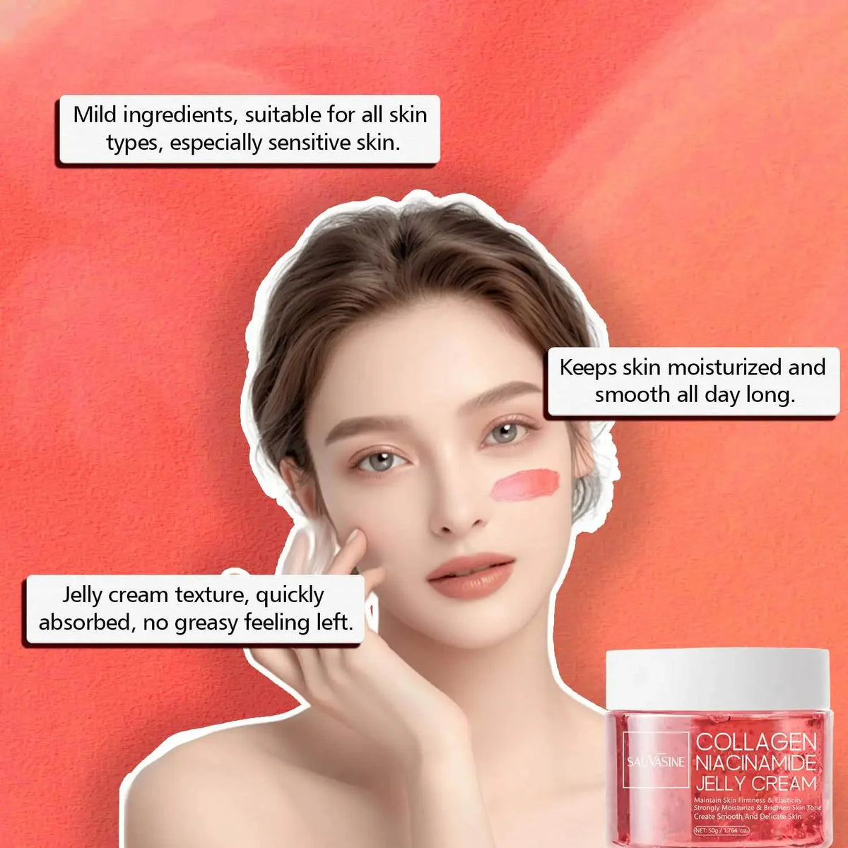 50g Collagen Niacinamide Jelly Cream Deep Moisturizing Pore Shrinking Brightening Niacinamide Gel  Lifting Firming Face Skin Car