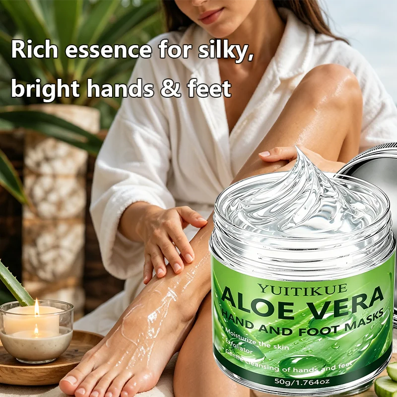 YUITIKUE 50g Aloe Vera Hand Foot Mask Exfoliating Moisturizing Hydrating Brightening Dead Skin Removal Hand Foot Care Cream