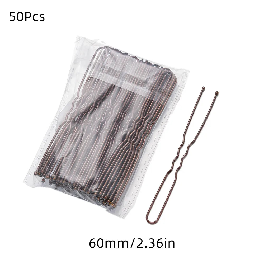 50Pcs 50/60/70mm Metal Waved  U Shaped Hair Pins Hairclip Women Girls Wedding Hairstyle Styling Tools Accessories
