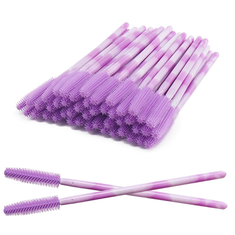 50Pcs Disposable Silicone Eyelash Brush Rainbow Eye Lash Makeup Brushes Mascara Wands Microbrush Eyelashes Extension Beauty Tool
