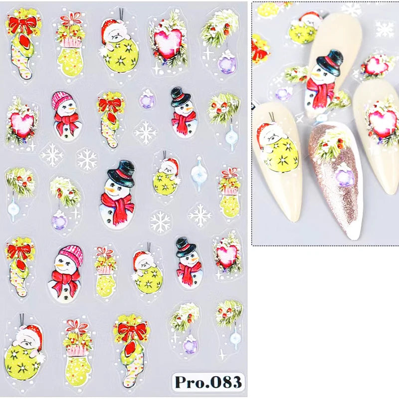 5D White Snowflakes Embossed Nail Art Stickers Winter Charm Decals Self Adhesive Christmas New Year Slider Decoration Manicure