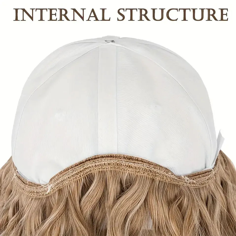 8" Short Wave Baseball Cap Wigs with Curly Hair Extensions for Women Daily Wear Synthetic Wave Adjustable Baseball Hat Wigs