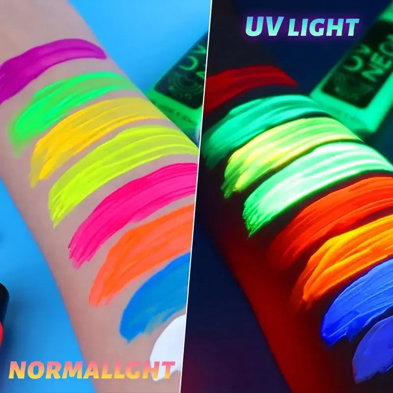 10ml 8 Colors UV Blacklight Face Paint with tattoo stickers，Fluorescent Neon Body Paints,Washable Quicker, Mardi Gras Halloween