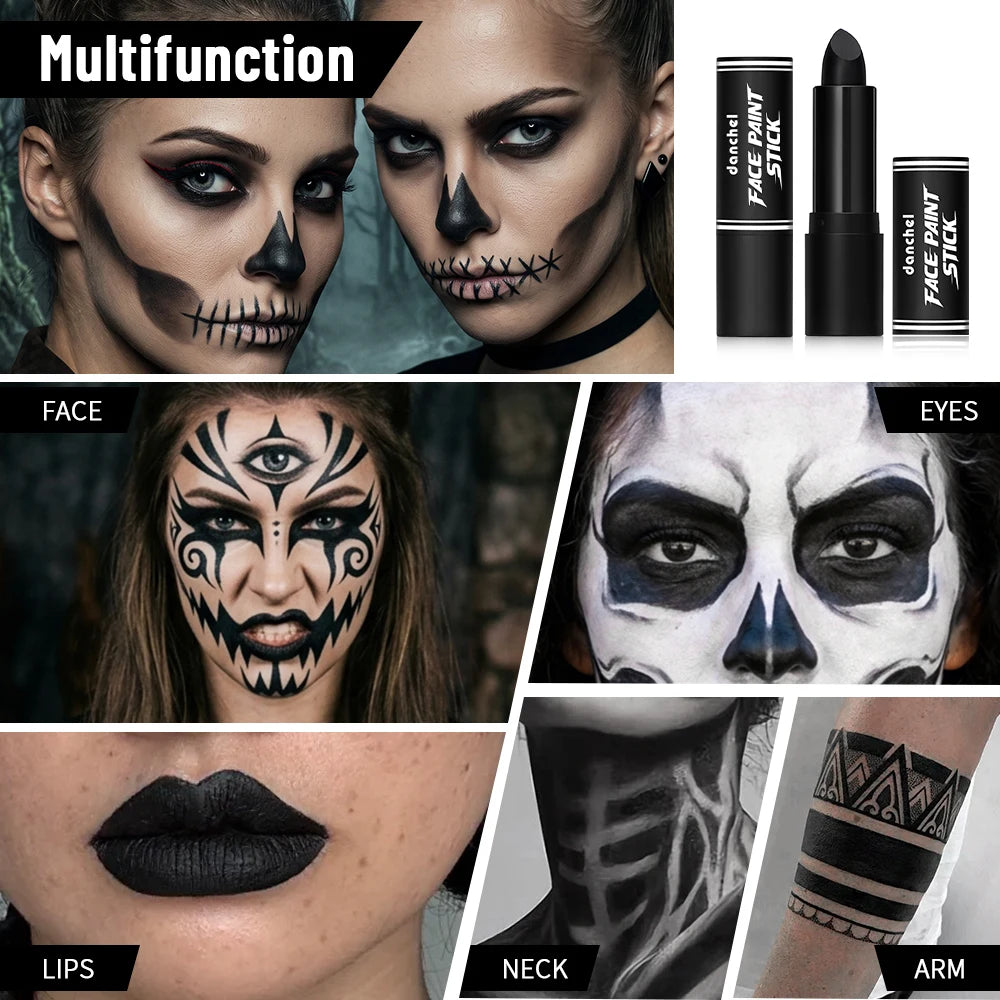 Halloween Gothic Makeup Kit Storage Bag Dark Cream Blush Black White Face Paint Stick Cosplay Party Festival Face Body Makeup