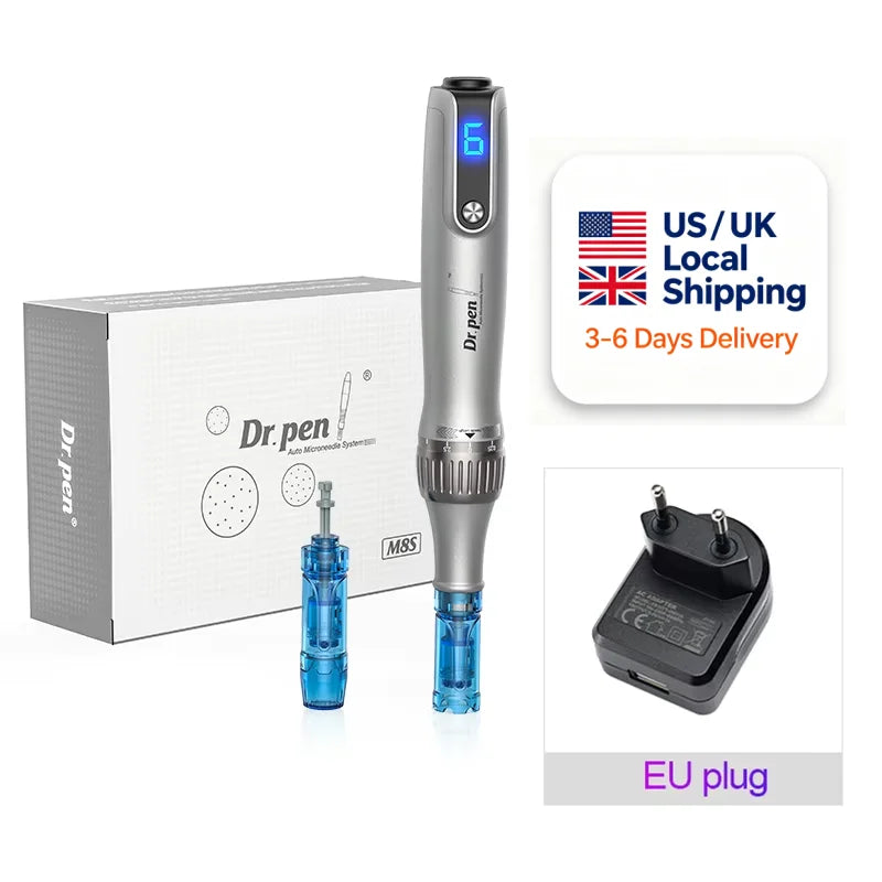Dr Pen Ultima M8S With 2PCS 18pin Needle Kits Wireless Professional MTS Derma Pen Beauty Machine ≤0.25mm Needle US UK Local Ship