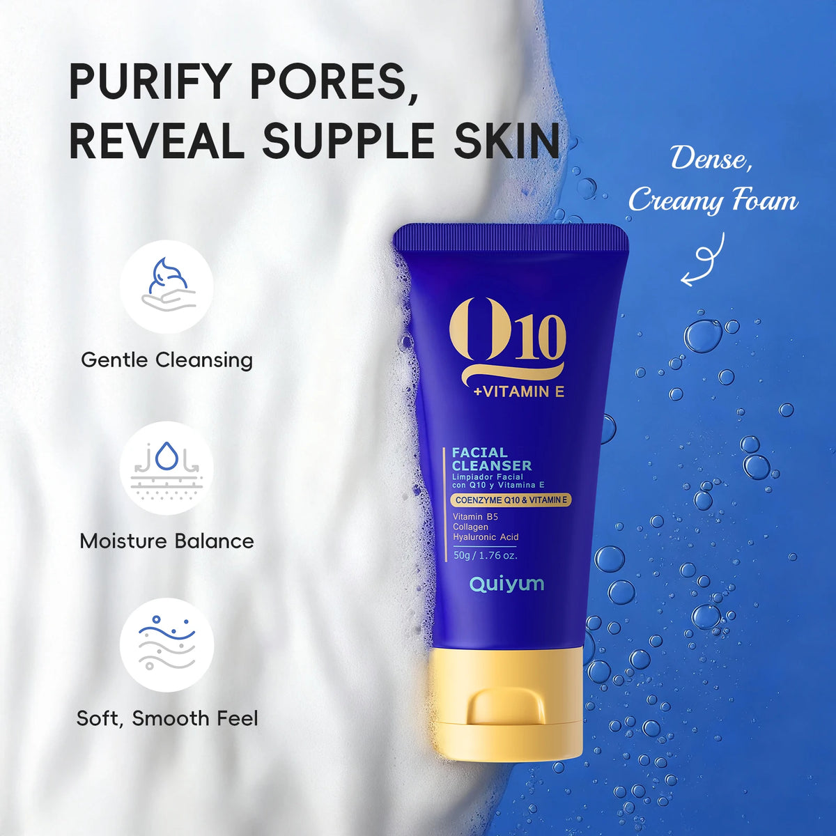 QUIYUM 6Pcs Coenzyme Q10 Vitamin E Anti-Aging Skincare Set, Cleanser Toner Serum Eye Cream Day Night Cream Hydrating Facial Kit