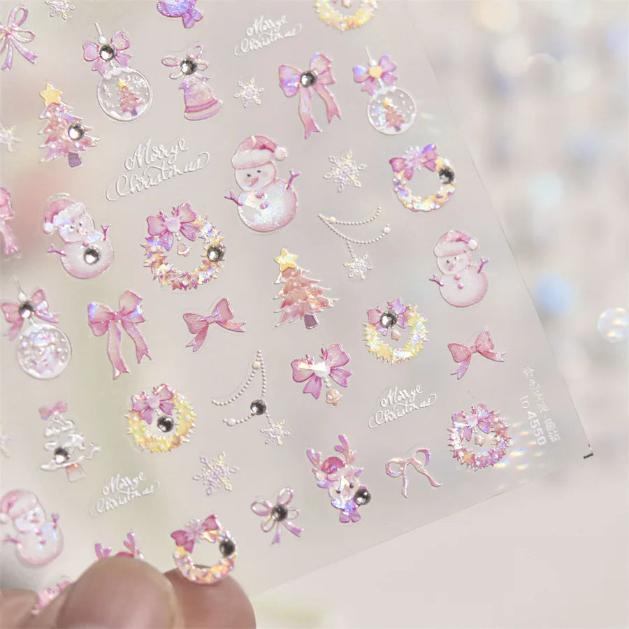 5D Embossed Jelly Crystal Ball Nail Art Christmas Stickers Gingerbread Man 3D Nails Decoration Stickers DIY Self Adhesive Decals