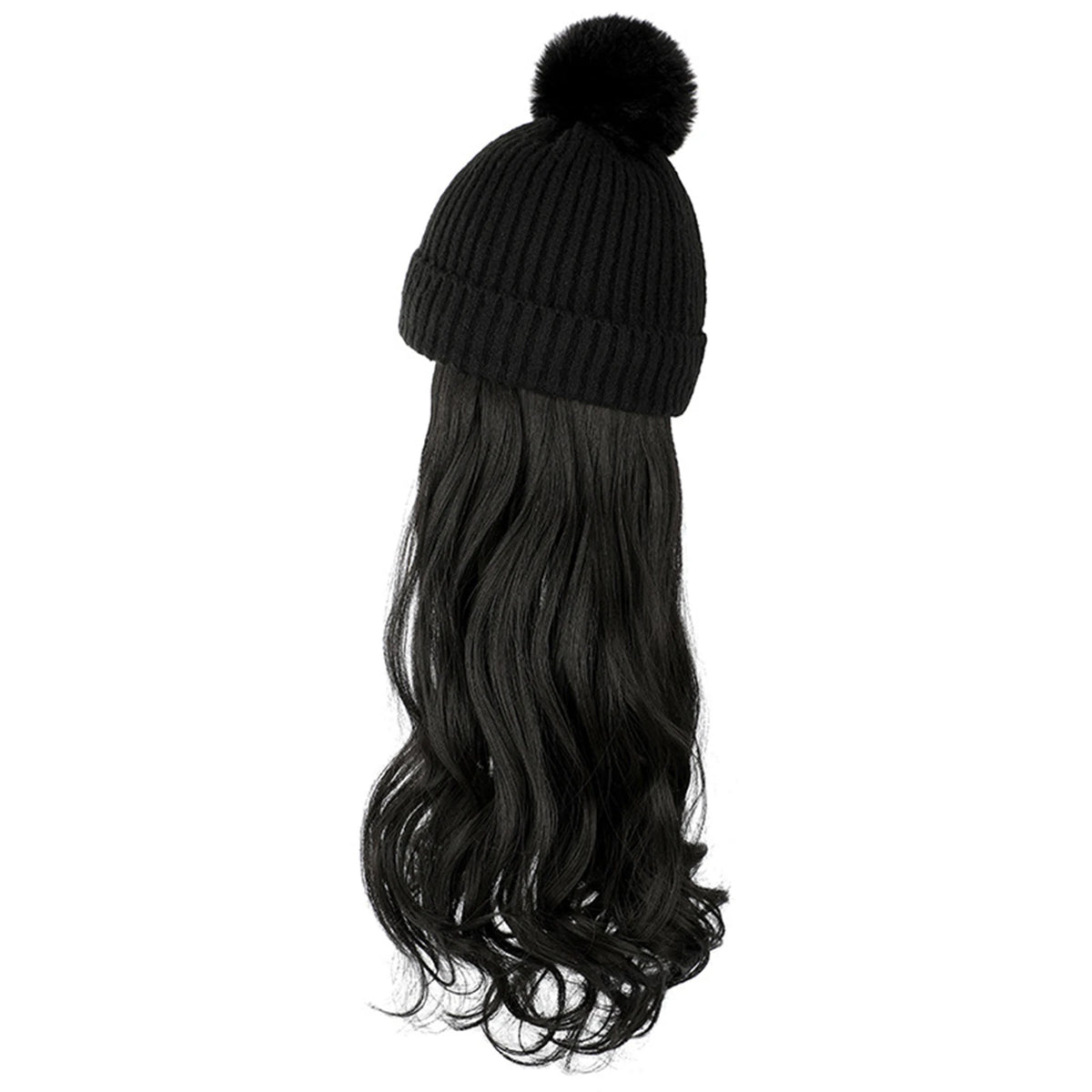 Winter Female Hat Wig With Curly Hair Extensions Synthetic Wave Wig Cap Dismountable Stylish Outdoors Beanie For Camping Hiking