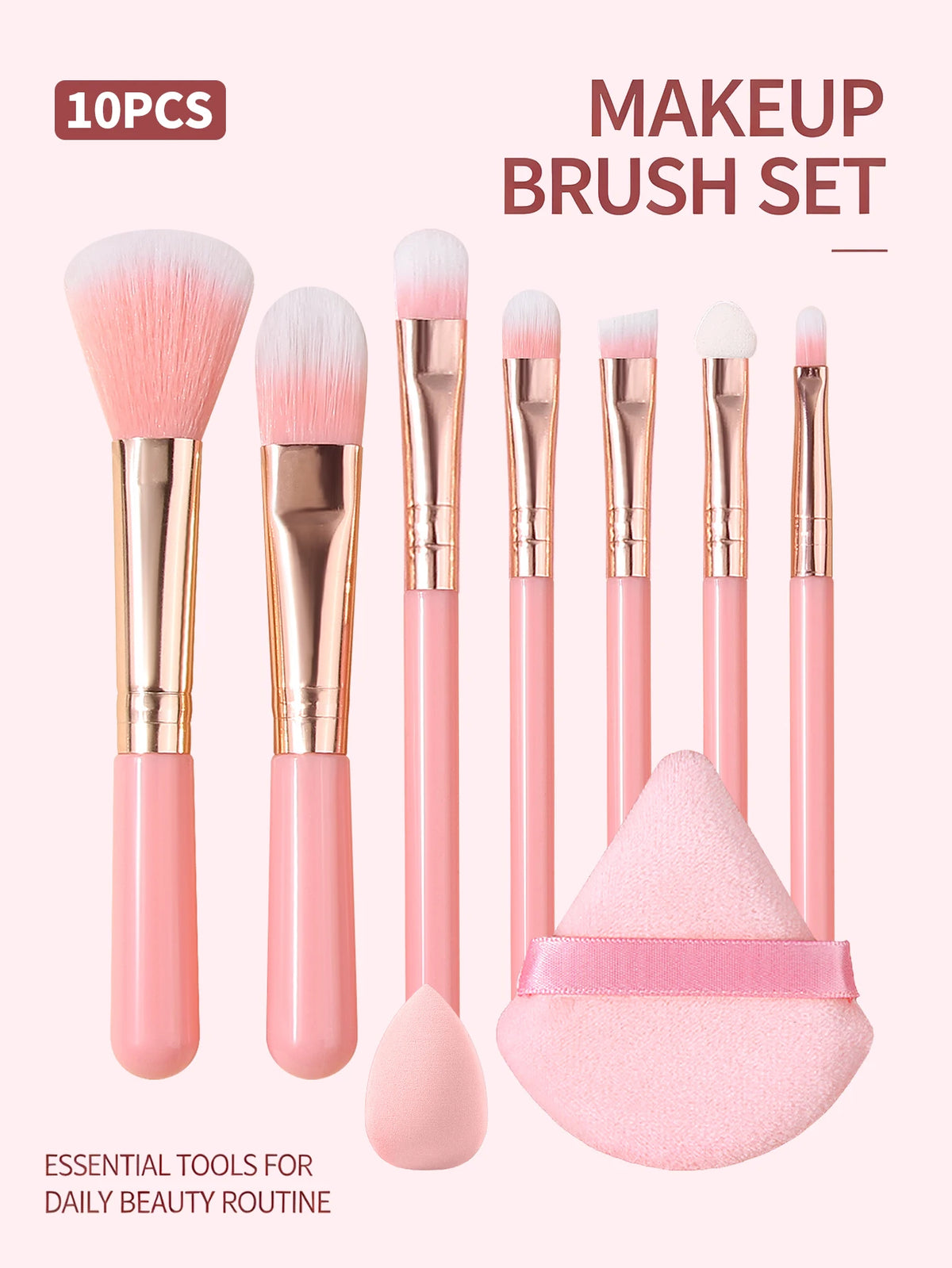 Makeup Brush Kit Soft 10pcs Synthetic Hair Make Up Brushes Foundation Blush Eyeshadow Cosmetic Tools with Powder Puff & Sponge