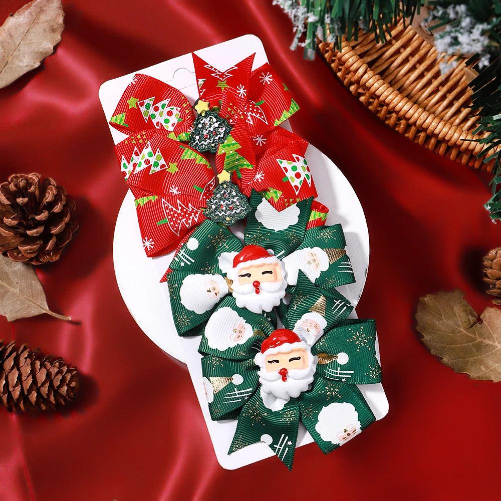 Christmas Sunflower Ribbon Hair Clip Acrylic Material Elk Santa Claus Bow Hair Clip Children's Christmas Party Headwear