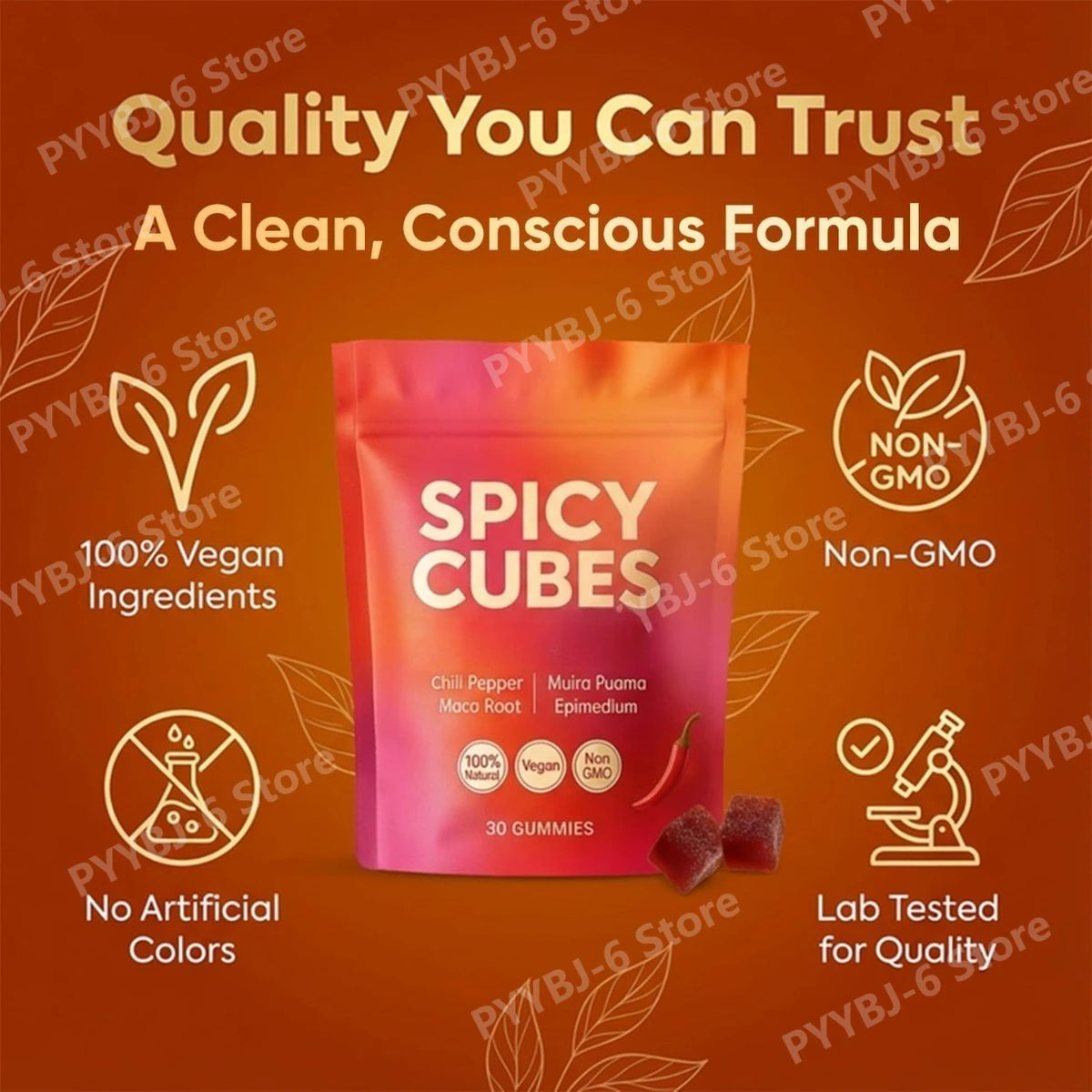 Spicy Cube Gummies for Him 30PCS Men Daily Wellness Supplement Calm Mood Support Natural Herbal Care for Energy & Vitality