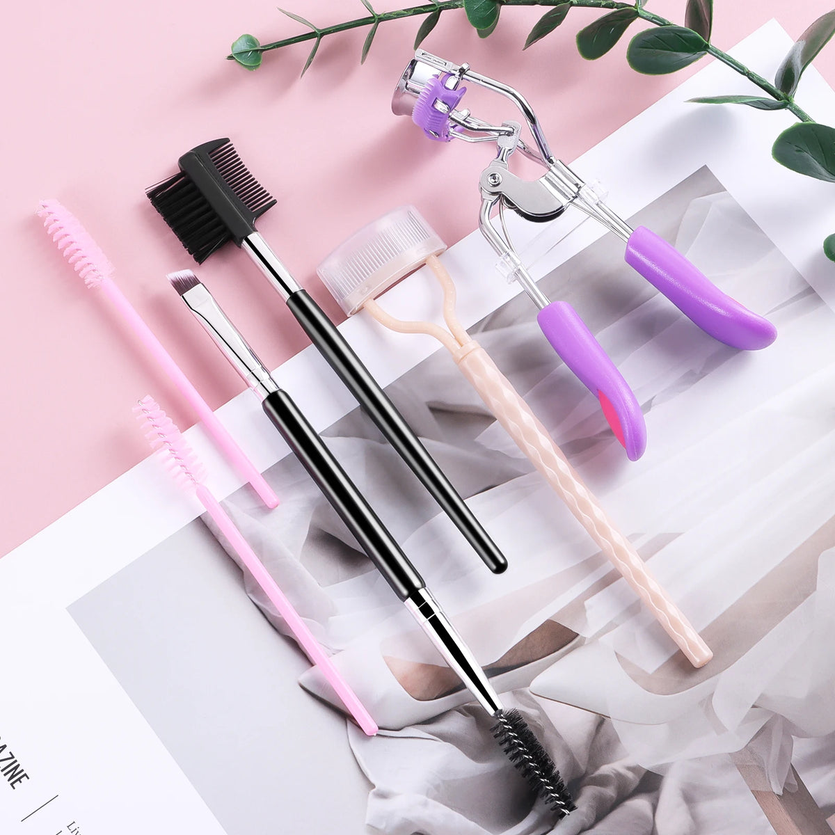 6Pcs Eyelash & Eyebrow Makeup Tools Kit Eyelash Curler Dual End Brow Brush Lash Comb Spoolie Applicator