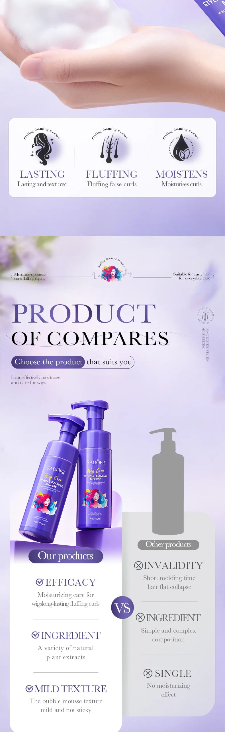 Volumizing Hair Mousse 150ml - Lightweight Styling Foam for Lift & Hold, Refreshing & Long-Lasting Control, Reduces Frizz