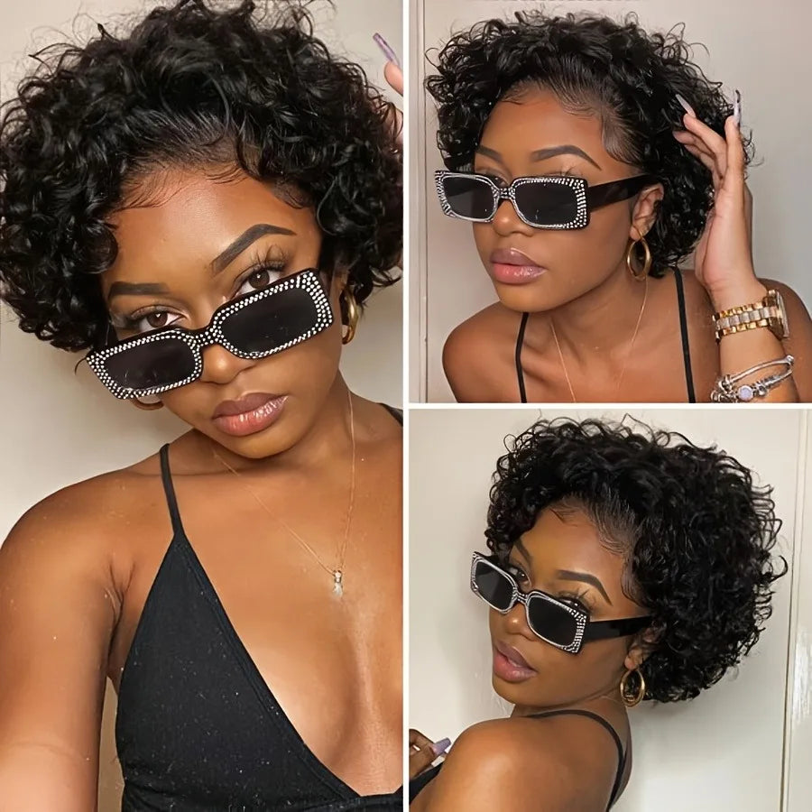 Pixie Cut Wigs Human Hair Short Curly Lace Front Human Hair Wigs Brazilian 13x4 Transparent Lace Wigs Water Wave Bob Wig