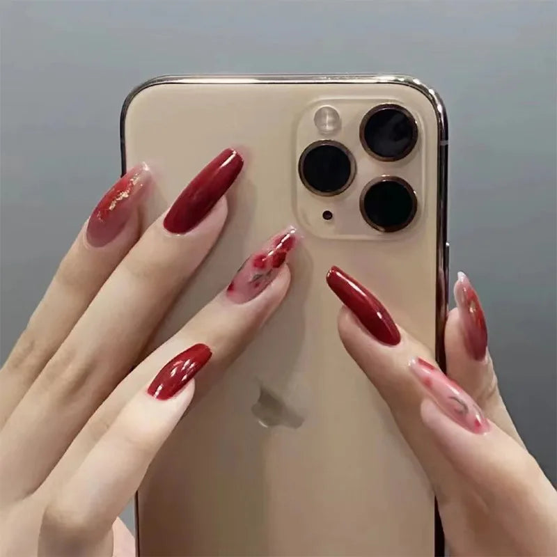 24 Pcs/Set Valentine's Day Long Almond Fake Nails Shape Novelty Pearl Bow Love Press on Nails Art Full Cover Stick-on Nails Tips