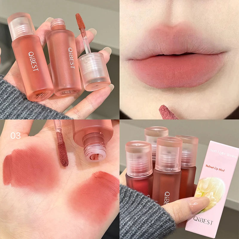 QIBEST 6 Colors Matte Liquid Lipstick Velvet Durable Lip Gloss Sexy Red Lip Stain Makeup Waterproof Lasting Lip Mud Cosmetics