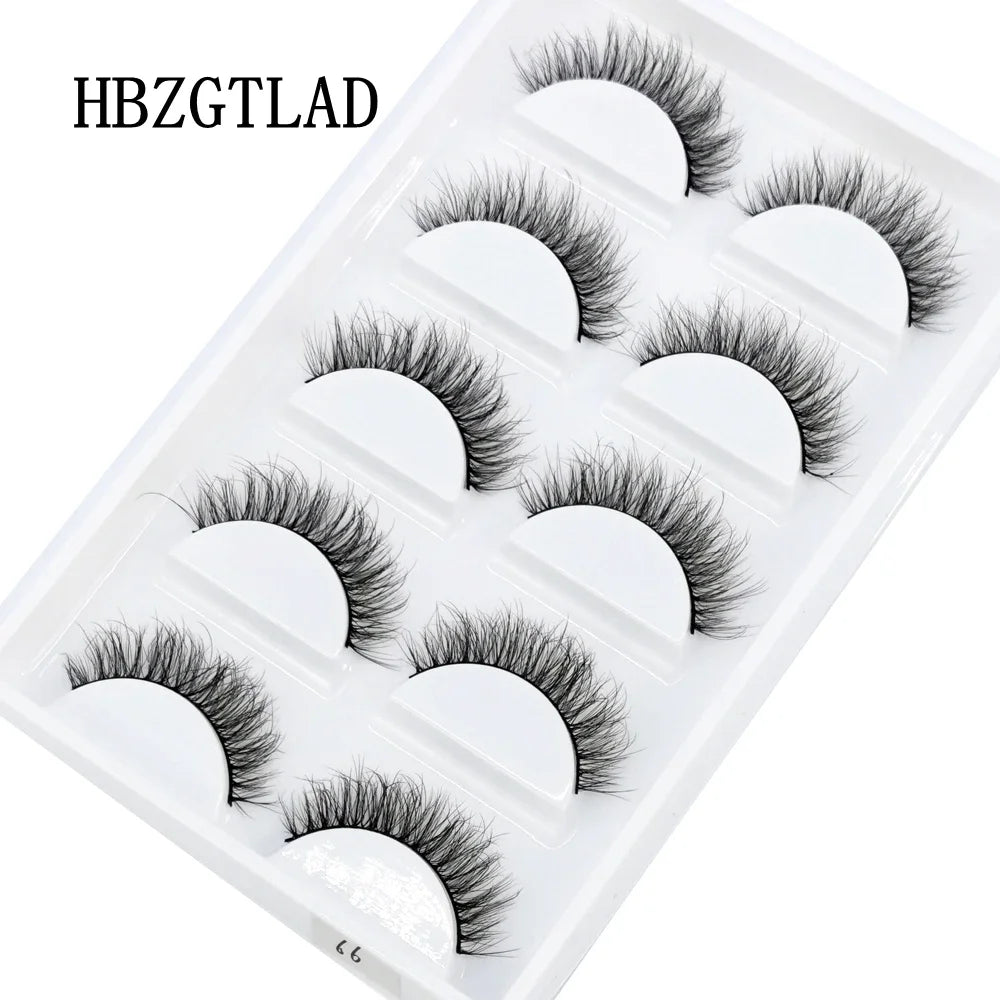 HBZGTLAD 5Pairs Handmade Mink Lashes Short False Eyelashes Dense Natural Long Messy Eye Lashes Reusable Stage Makeup Eyelashes