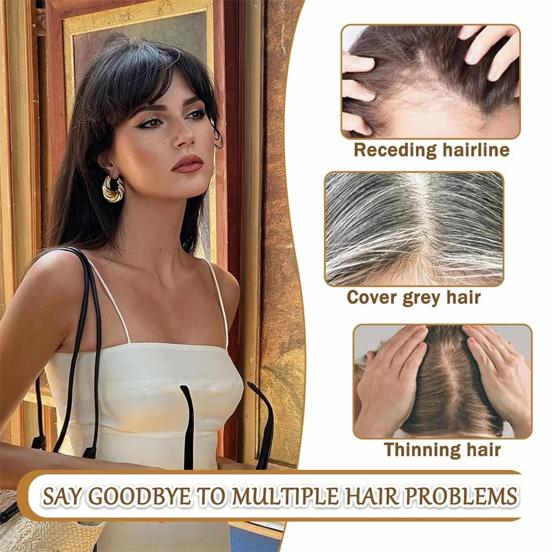 100% Human Hair 7X10cm Hairnet with French Bangs Toupee 25cm Straight Clip in Hair Extension Improve Volume Topper Hair Pieces