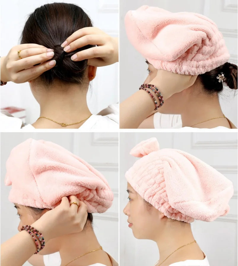 Women's Dry Hair Cap Coral Fleece Super Absorbent Soft Shower Cap Microfiber Butterfly Bow Lady Turban Head Towels for Everyone