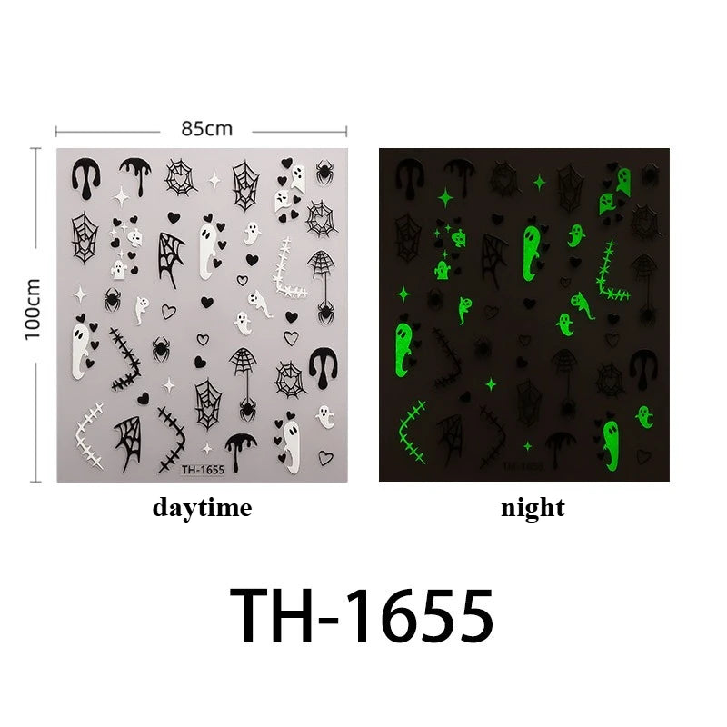 Halloween Nail Stickers - 3D Glow in Dark Cute Ghost Design Luminous Self Adhesive Nail Decals for Halloween