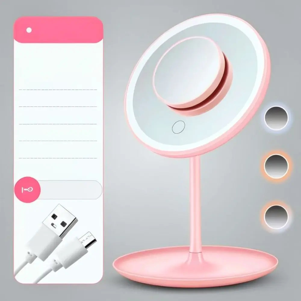 LED Makeup Mirror Desktop Vanity Mirror With Lights 3 Color Dimming Portable Beauty Cosmetic Mirror For Daily Skincare Travel