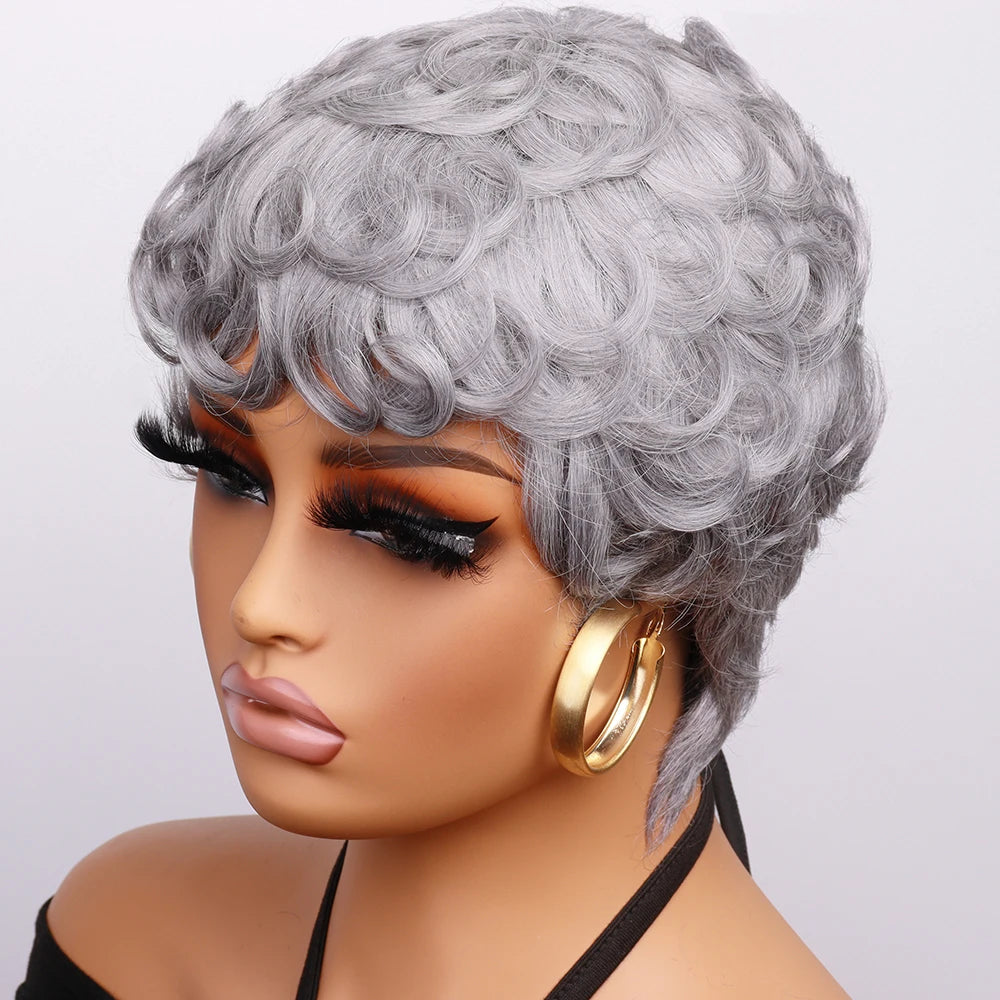 Blonde Curly Pixie Cut Wigs Short Colorful Human Hair Wigs For Black Women Brazilian Hair Full Machine Made Glueless Wigs 150%