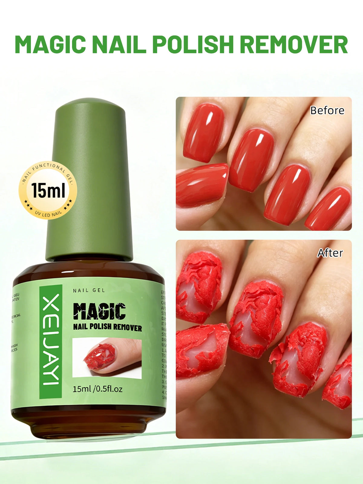 XEIJAYI 1pc 15ml Magic Fast Remover Gel Nail Polish Clean UV Soak Off Degreasr For Manicure Layer Nail Art Removal Semi-permanet