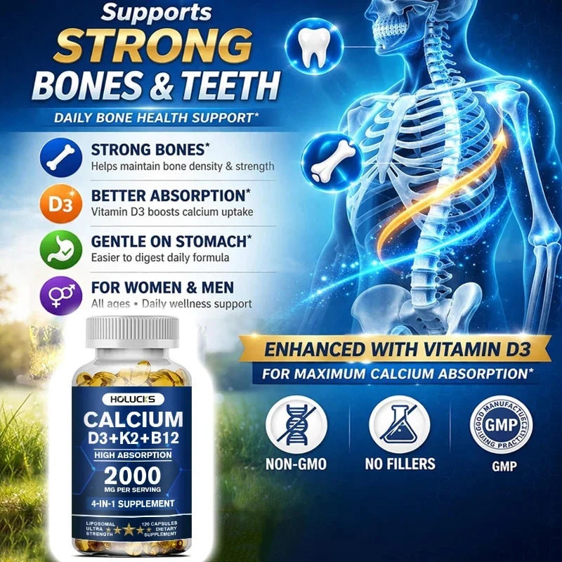Calcium Supplements, with Vitamin D3 K2, Support Bone Muscle TeethHealth, Replenish Joints, Calcium Absorption