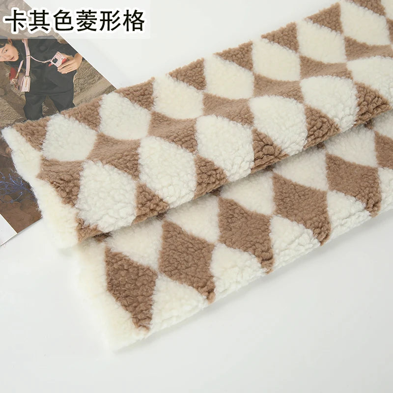 Thickened Short Hair Plush Fabric By The Meter for Needlework Autumn Coat Hoodies Dolls Diy Sewing Cloth Warm Soft Bear Plaid