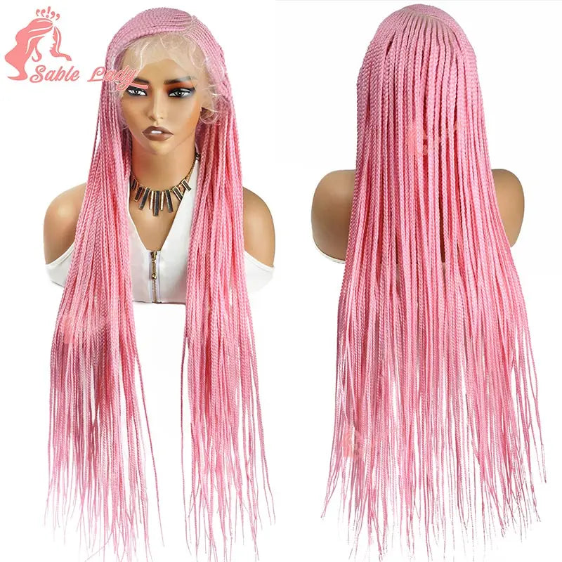 Faux Locs Crochet Cornrow Braided Wig Synthetic Full Lace Knotless Box Braids Wig Side Part Lace Wig Box Braided Wig for Women