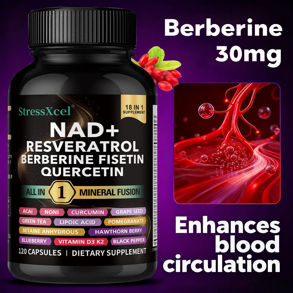 NAD+ Supplement with Resveratrol  & Quercetin - Boost NAD+ Levels, Energy & Anti-Aging Support - Vegan, 120 Softgels