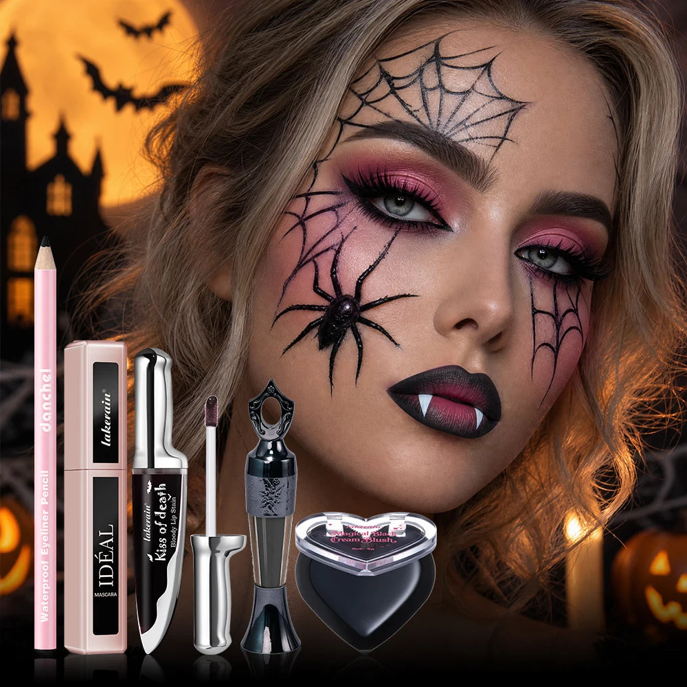 Halloween Gothic Makeup Set Waterproof Eyeliner Pencil Mascara Lip Gloss Cream Blush Kit Long Lasting Creative Makeup Cosmetic