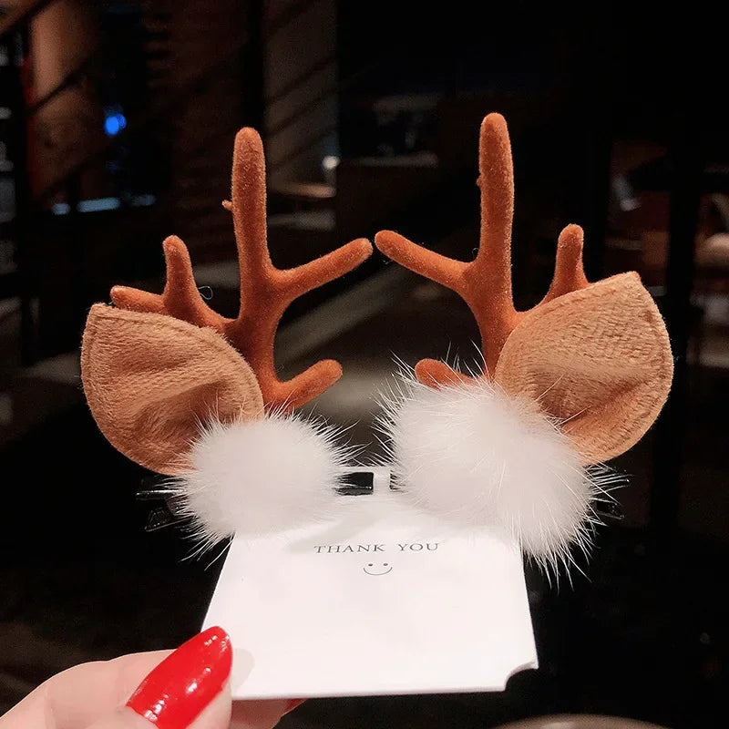 Christmas Headband Reindeer Antlers Horn Flower Hair Band Clasp Headwear for Kids Adult New Year Navidad Party Halloween Cosplay