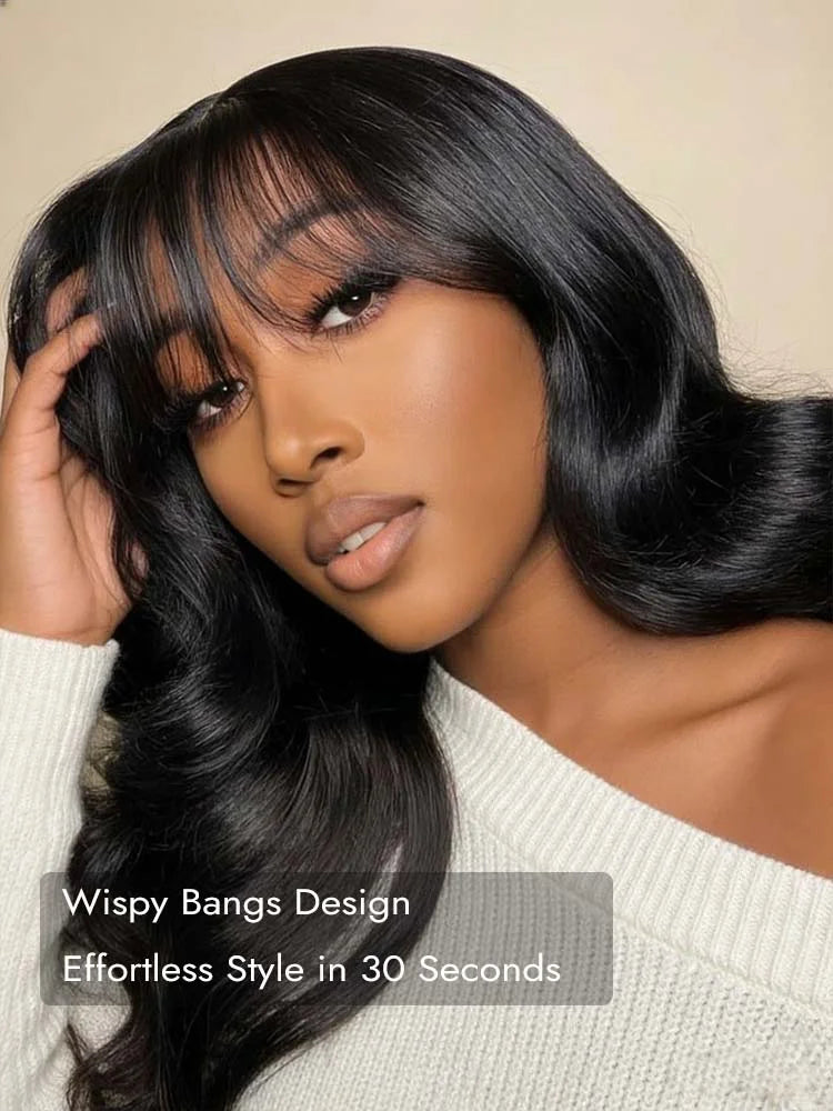 Body Wave Wigs With Bangs Put on go Wigs Human Hair 26inch Glueless Human Hair Wigs Natural Wave Bang Wigs Beginner Friendly