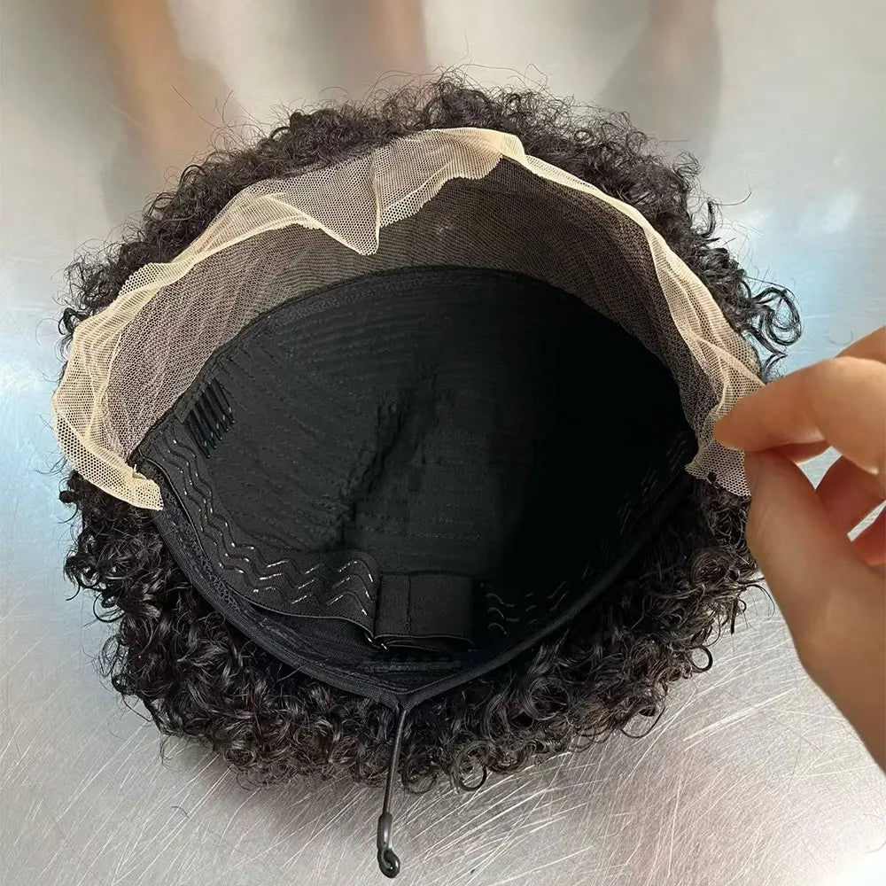 Short Curly Wig 4 Inch 13X4 Lace Front Wig With 4C Baby Hair Hairline Pixie Cut Curly Hair Wigs Human 180% Density With Drawstri