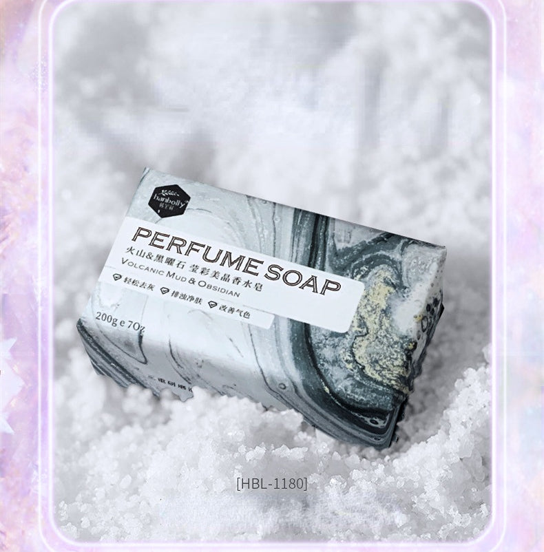 Hanbolly 200g Crystal Perfume Soap - Handmade Volcanic Mud Bath Soap with Tea Tree & Sea Salt for Cleansing Wedding Gift