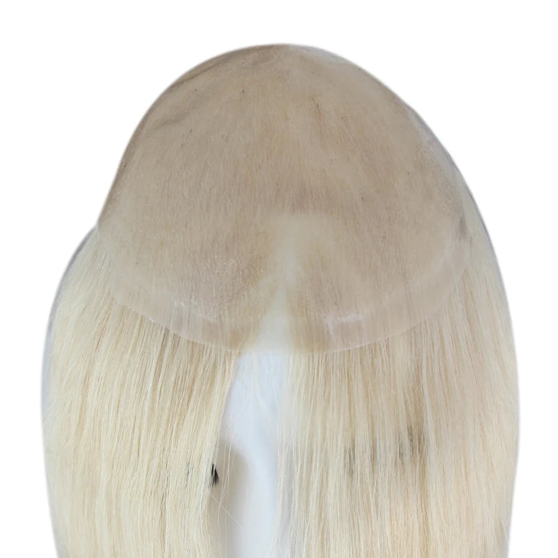 New Women Toupee Thin Skin Full PU 0.06mm Women Topper Vloop Brazilian Human Hair Wigs 7x9inch Natural Human Hairpiece System