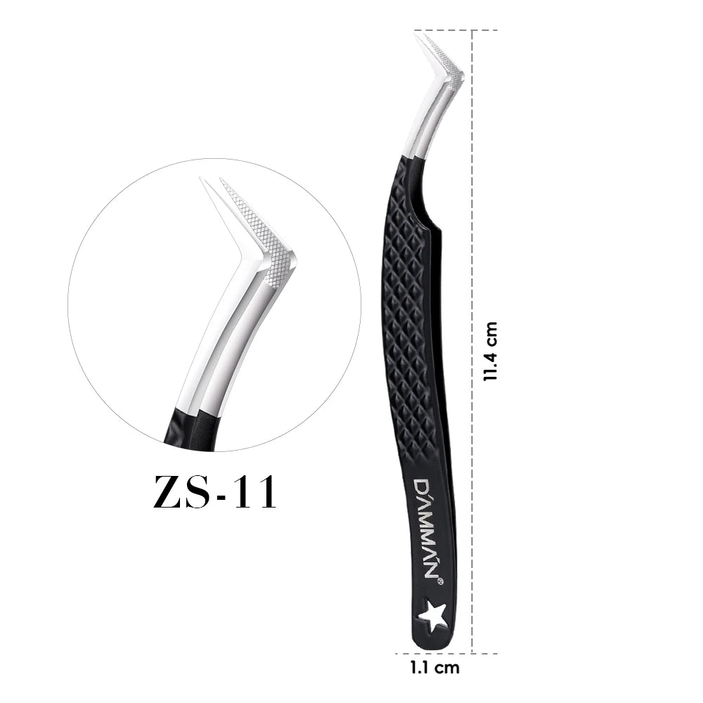DAMMAN 3PCS Lash Tweezers Set Fiber Tip Tweezers for Eyelash Extension High Precision Eyelash Tweezers with Leather Case