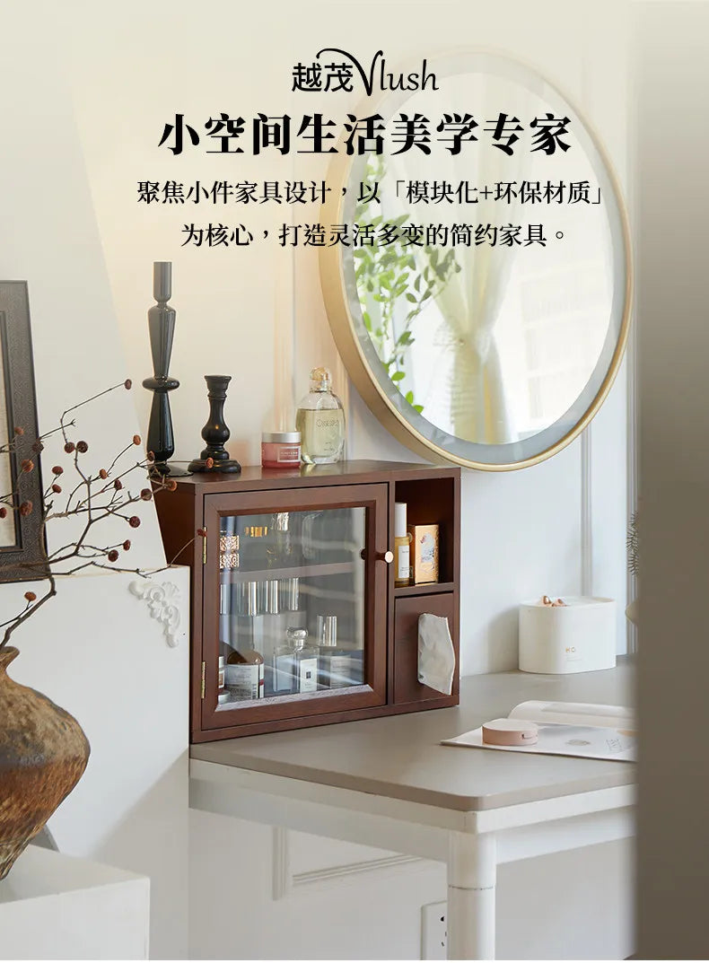 Mid Century Solid Wood Cosmetic Storage Box Drawer Organizer for Perfume Skincare Desktop Vanity Cabinet Rustic Makeup Holder